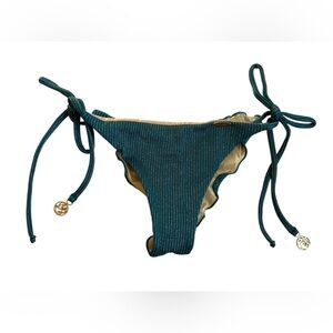 Teal Shimmer Tie-Side Bikini Bottom with Gold Lining